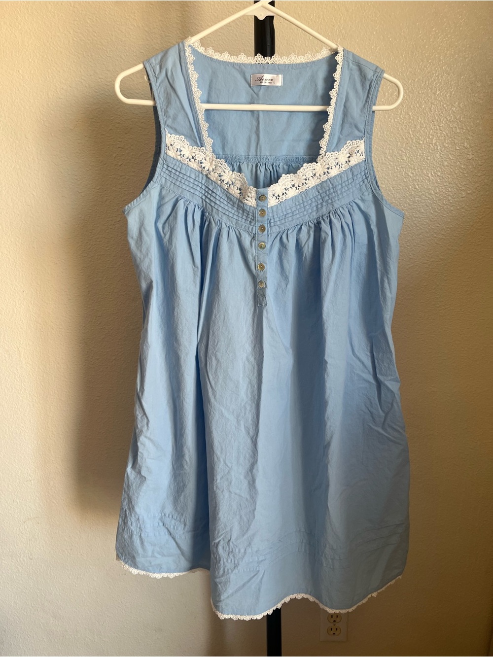 Light Blue Lace-Trim Sleep Cotton Chemise